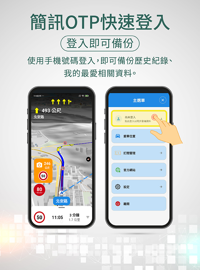 導航PAPAGO 簡訊 OTP 快速登入